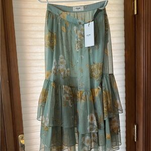 Celine High-Low Skirt in Green and Gold Floral